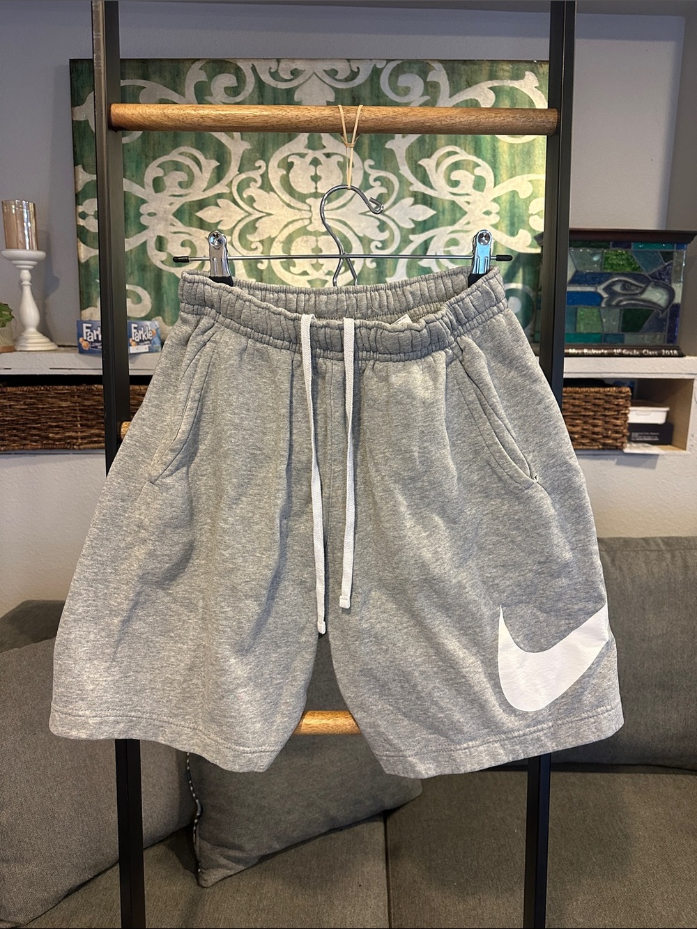 Nike Men’s Light Gray Fleece Shorts with White Swoosh